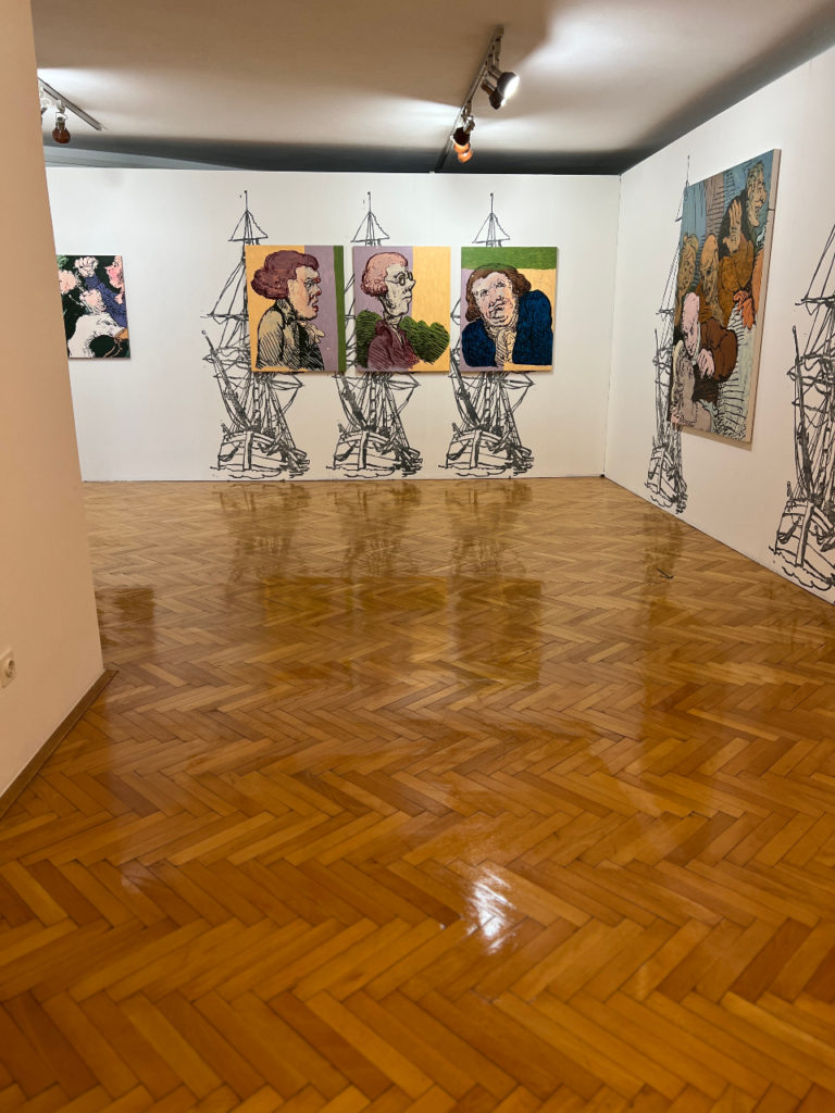 Installation view of Charlie Billingham's Bawlers and Brawlers, 2016-2023